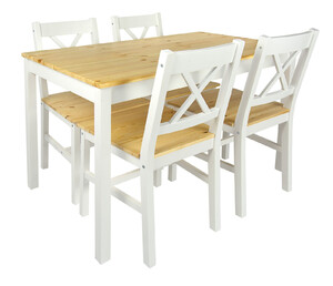 Tavolo da pranzo Set: tavolo e 4 sedie legno - WHITE – PINE 