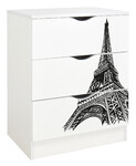 Casettiera Roma bianca in legno con cassetti - motivo Torre Eiffel