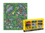 Tappeto gioco per bambini strade e città 140 x 160 cm + 9 macchine 