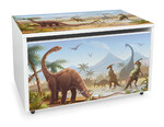Contenitore portagiochi in legno Bianco su ruote - motivo Dinosauri Jurassic