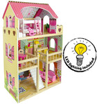 Casa delle bambole in legno + mobili e accessori + gratis bambole + LED