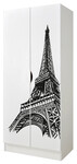 Armadio a due ante colore bianco Roma - motivo Torre Eiffel