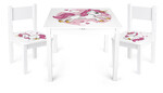 Set da cameretta per bambini tavolo e 2 sedie in legno - motivo Unicorno Rosa