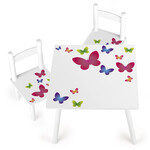 Set da cameretta per bambini - Tavolo e 2 sedie in Legno - motivo Farfalle