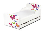 Letto per bambini in legno con cassetto e materasso - Dimensioni: 140x70 - motivo Farfalle 