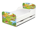 Letto per bambini in legno con cassetto e materasso - Dimensioni: 140x70 - motivo Dinosauro 