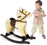 Cavallo a dondolo in legno e tessuto, giocattolo per bambini con effetti sonori 