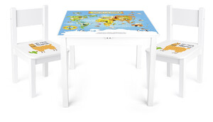 Set da cameretta per bambini tavolo e 2 sedie in legno motivo World Map 