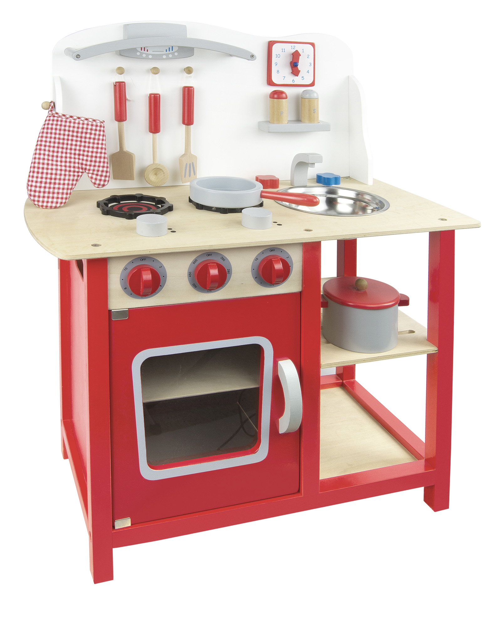 Cucina per bambini classica in legno con accessori - rossa Leomark IT