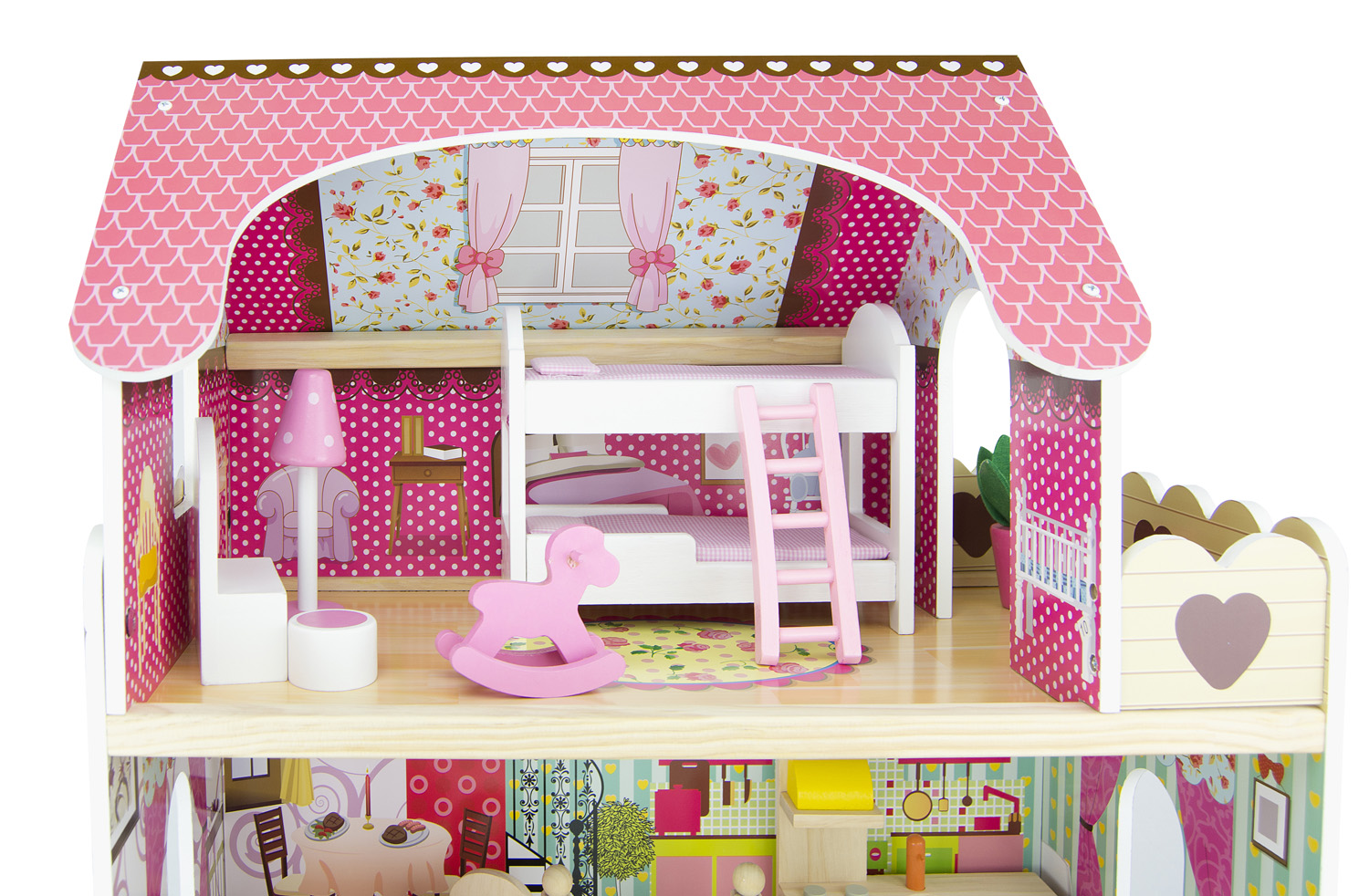 Casa delle bambole in legno + mobili e accessori + gratis bambole + LED Leomark IT