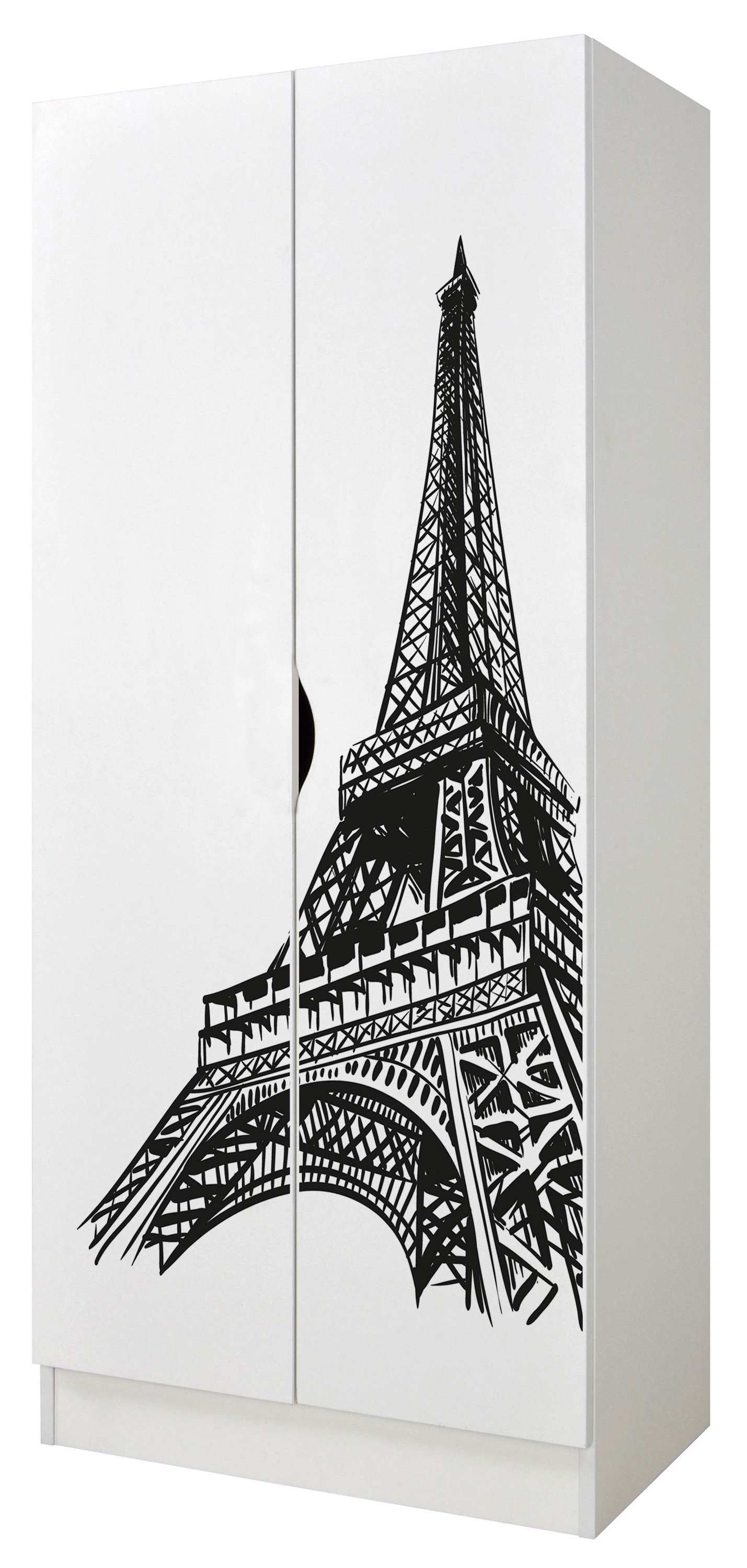 Armadio a due ante colore bianco Roma - motivo Torre Eiffel Leomark IT