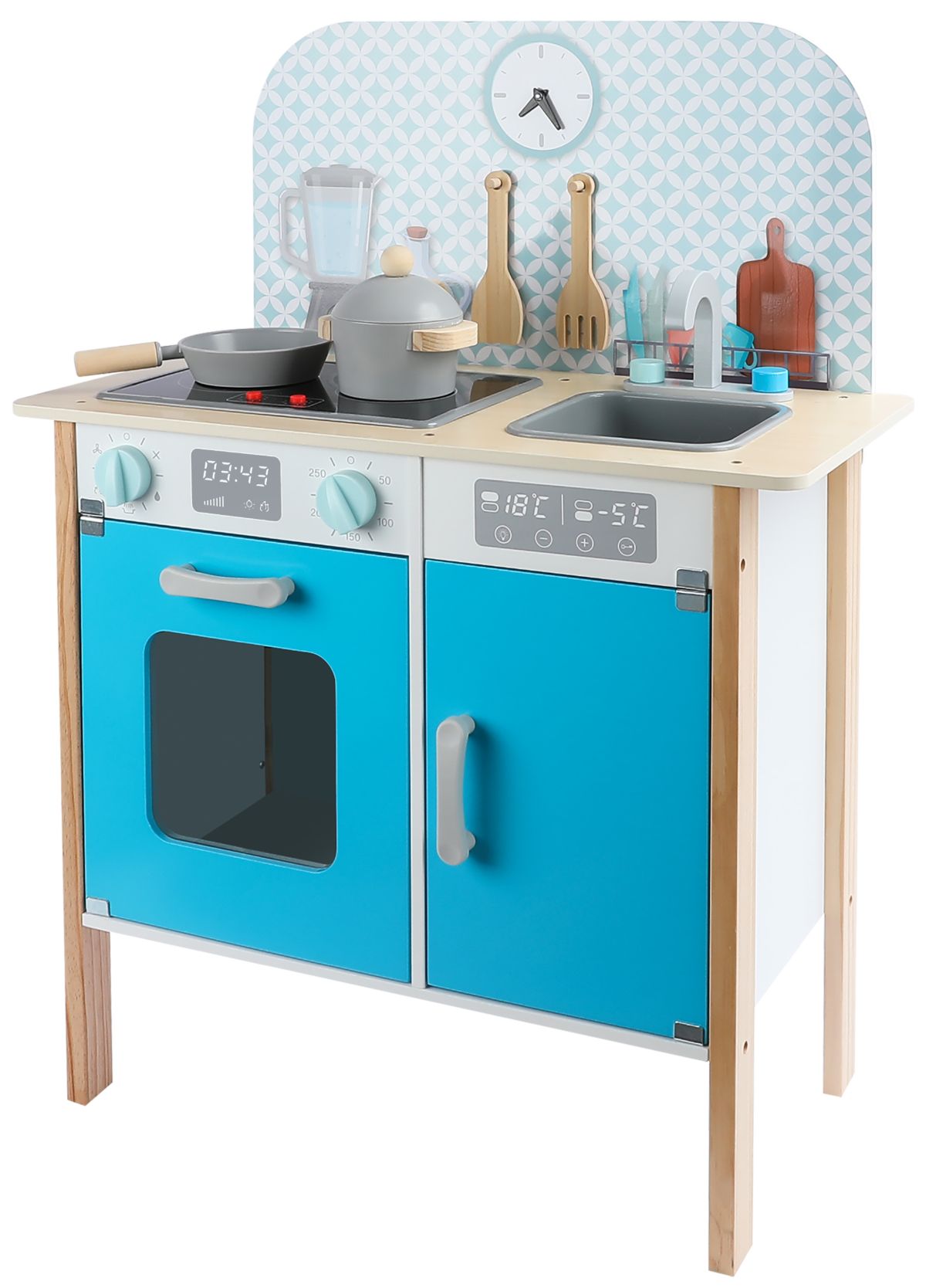 Cucina per bambini in legno con orologio - Menfi colore blu Leomark IT