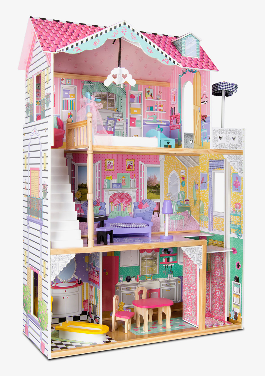 Leomark Casa delle bambole, sogno mansion in legno, mobili e accessori,  residence con 4 bambole, appartamento mansion dolls, house pieghevole 3  piani, dimensioni: 59 x 33 x 90 cm (LxPxA) : : Giochi e giocattoli